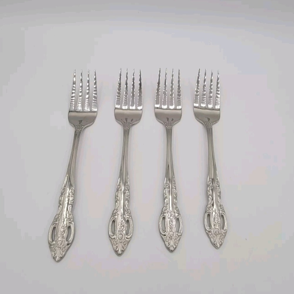 Baroque By‎ Estia Four Salad Forks 18/8 Stainless Korea Flatware Vintage Retired